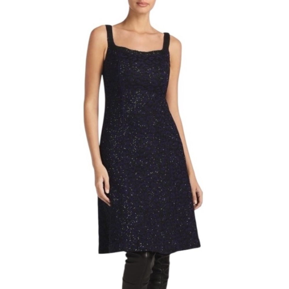 St. John Sequin Leopard Jacquard A-Line Dress